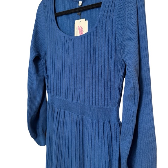 NWT Amazon Agseem Blue Long Sleeve Ribbed Knit Maxi Dress 100% Viscose - Picture 2 of 13